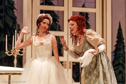 Lisette Oropesa as Marie and Joyce Castle as The Marquise of Birkenfeld in La fille du régiment at Pittsburgh Opera