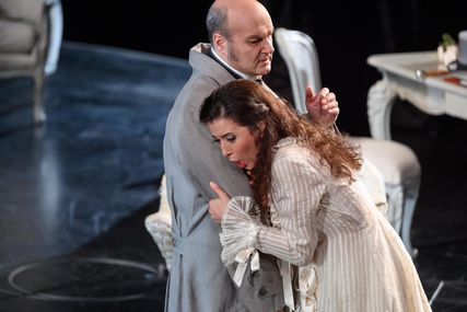 Lisette Oropesa as Violetta Valery and Giovanni Meoni as Giorgio Germont in La traviata at Gran Teatre del Liceu