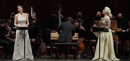 Lisette Oropesa as Theodora and Joyce DiDonato as Irene in Theodora at Teatro alla Scala