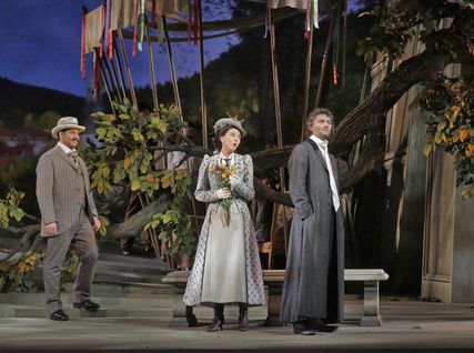 Lisette Oropesa as Sophie, Jonas Kaufmann as Werther and David Bižić as Albert in Werther at Metropolitan Opera