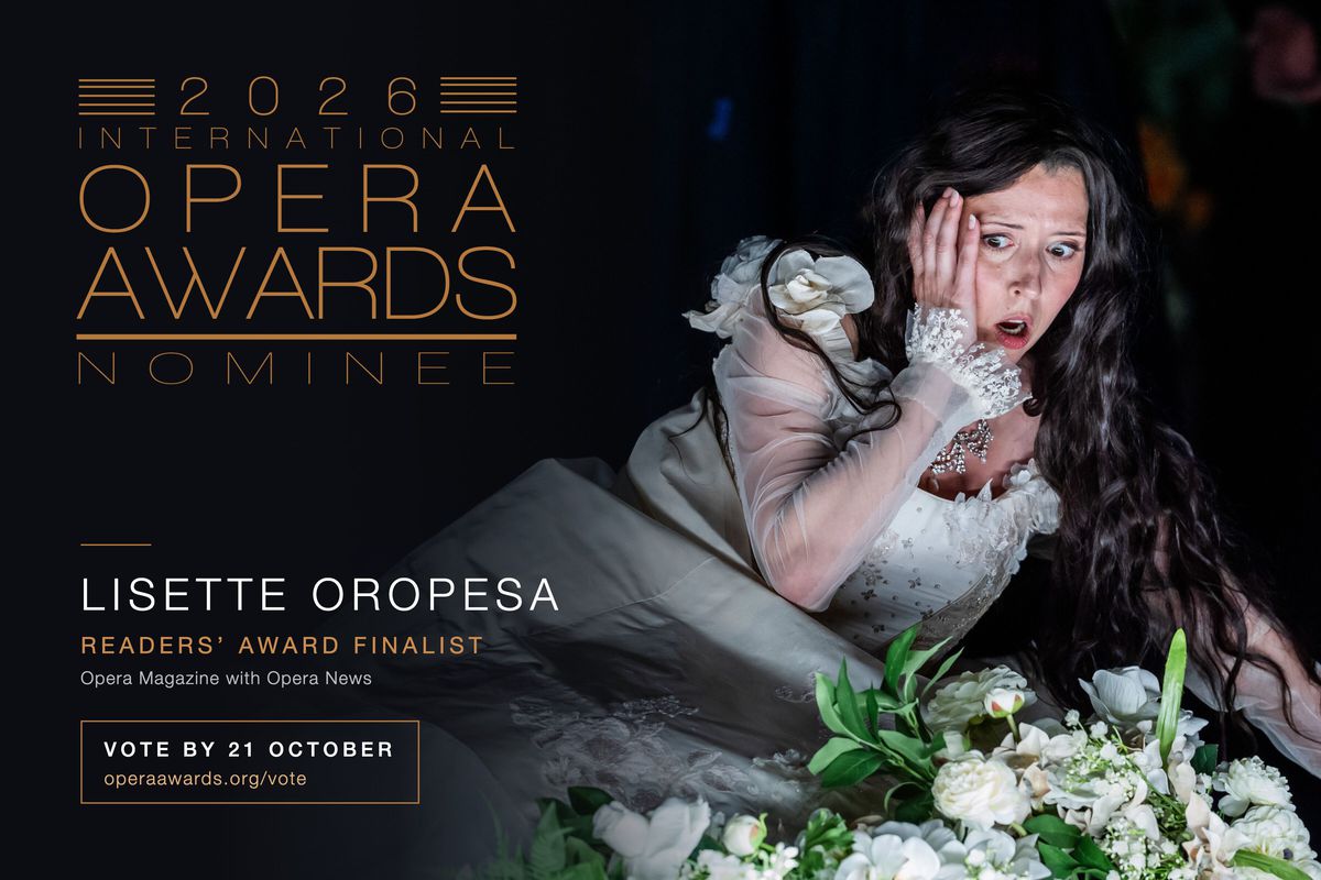 Lisette Oropesa as Elvira in I Puritani at the Royal Opera House, 2026 International Opera Awards Readers' Award finalist