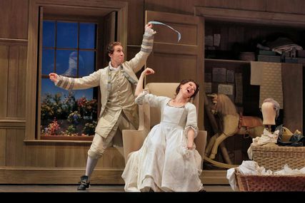 Lisette Oropesa as Susanna and Emily Fons as Cherubino in Le Nozze di Figaro at Santa Fe Opera