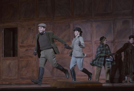 Lisette Oropesa as Nannetta and Paolo Fanale as Fenton in Falstaff at Metropolitan Opera