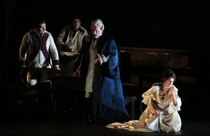 Lisette Oropesa as Amalia, Claudio Pellegrini as Schiller, Massimo Cavalletti as Francesco and Michele Pertusi as Massimiliano in I Masnadieri at Teatro alla Scala