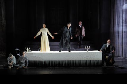 Lisette Oropesa as Amalia, Christian Van Horn as Massimiliano, Charles Castronovo as Carlo and Igor Golovatenko as Francesco in I Masnadieri at Bayerische Staatsoper