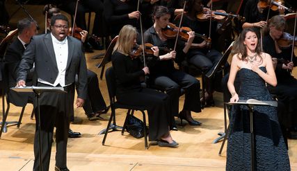 Lisette Oropesa as Amalia and Russell Thomas as Carlo in I Masnadieri at Washington Concert Opera