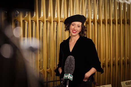 Lisette Oropesa is interviewed at Teatro alla Scala in clothes by Giorgio Armani