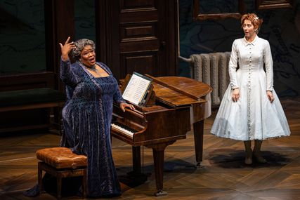 Lisette Oropesa as Marie and Ronnita Miller as The Marquise of Birkenfeld in La fille du régiment at Lyric Opera of Chicago