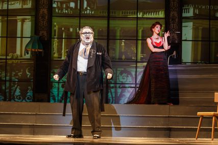 Lisette Oropesa as Norina and Kevin Glavin as Don Pasquale in Don Pasquale at Pittsburgh Opera
