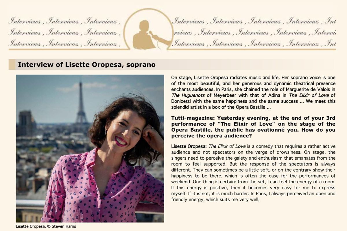 Lisette Oropesa interviewed in Tutti Magazine