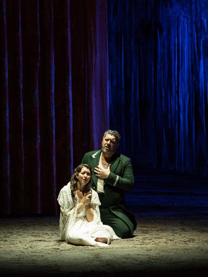 Lisette Oropesa as Gilda and Luca Salsi as Rigoletto in Rigoletto at Teatro dell'Opera di Roma