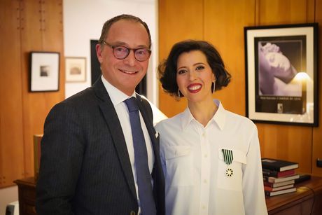 Lisette Oropesa and Jean-Philippe Thiellay in the office of Alexander Neef at the Opéra national de Paris