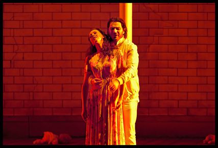 Lisette Oropesa as Gilda and Saimir Pirgu as Duke of Mantua in Rigoletto at De Nationale Opera