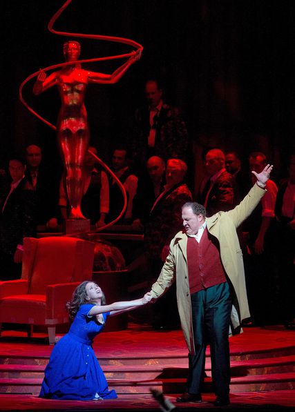 Lisette Oropesa as Gilda and George Gagnidze as Rigoletto in Rigoletto at Metropolitan Opera