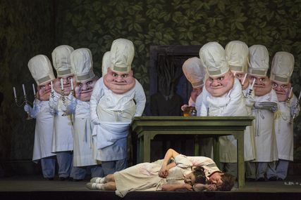 Lisette Oropesa as Gretel and Tara Erraught as Hansel in Hansel and Gretel at Metropolitan Opera