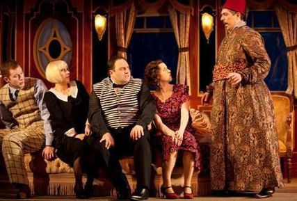 Lisette Oropesa as Konstanze, Claire Ormshaw as Blonde, Robin Tritschler as Belmonte and Wynne Evans as Pedrillo in Die Entführung aus dem Serail at Welsh National Opera