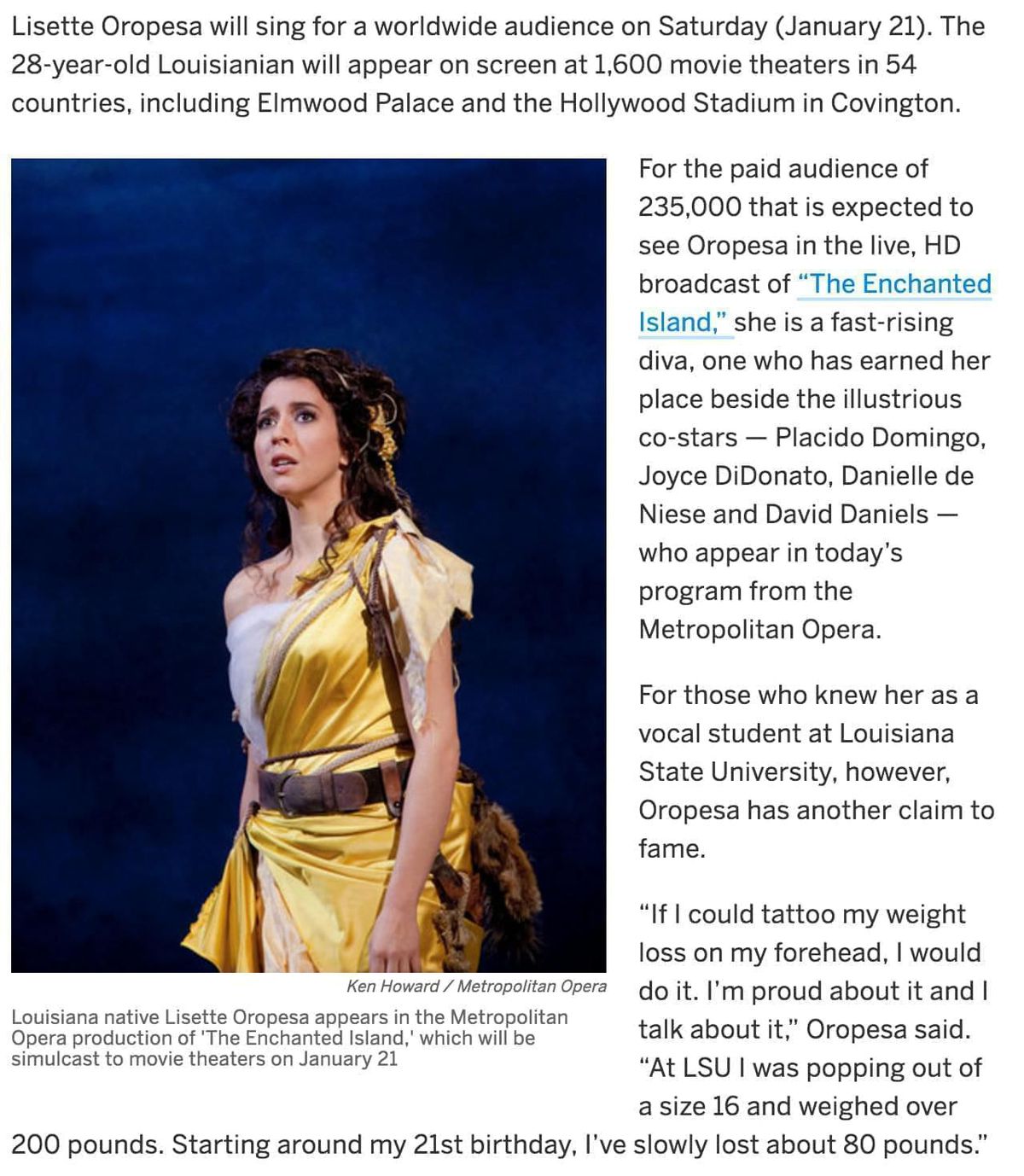 Lisette Oropesa in the Times-Picayune