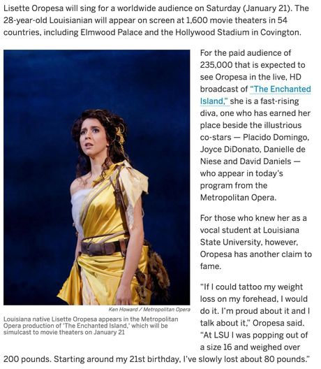 Lisette Oropesa in the Times-Picayune