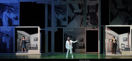 Lisette Oropesa as Fiorilla, Alex Esposito as Selim and Paola Gardina as Zaida in Il Turco in Italia at Teatro Real