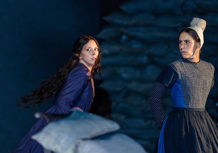 Lisette Oropesa as Elvira and Lauren Bridle as Elvira's companion in I Puritani at Royal Opera House