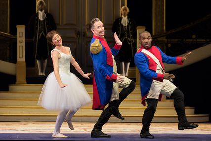 Lisette Oropesa as Marie and Kevin Burdette as Sulpice in La fille du régiment at Washington National Opera