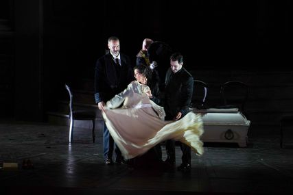 Lisette Oropesa as Amalia, Christian Van Horn as Massimiliano and Charles Castronovo as Carlo in I Masnadieri at Bayerische Staatsoper