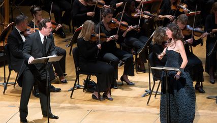 Lisette Oropesa as Amalia and Scott Hendricks as Francesco in I Masnadieri at Washington Concert Opera