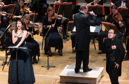 Lisette Oropesa as Amalia and Hao Jiang Tian as Massimiliano in I Masnadieri at Washington Concert Opera