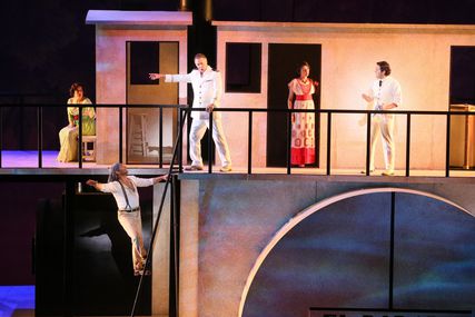 Lisette Oropesa as Rosalba, Nancy Fabiola Herrera as Paula and José Carbó as Ríolobo in Florencia en el Amazonas at LA Opera