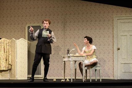Lisette Oropesa as Norina and Andrey Zhilikhovsky as Dr Malatesta in Don Pasquale at Glyndebourne