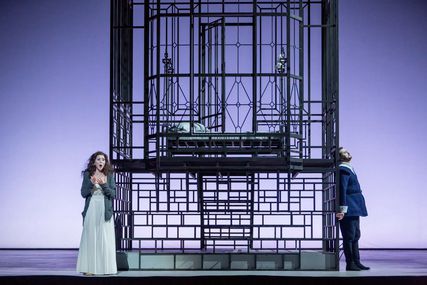 Lisette Oropesa as Elvira and Andrei Kymach as Sir Riccardo Forth in I Puritani at Opéra National de Paris
