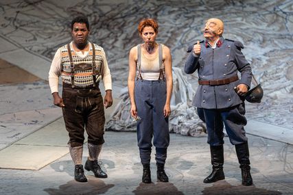 Lisette Oropesa as Marie and Alessandro Corbelli as Sulpice in La fille du régiment at Lyric Opera of Chicago