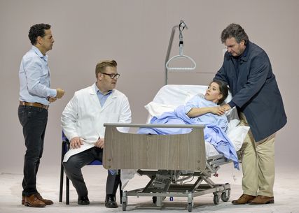 Lisette Oropesa as Violetta Valery, Juan Diego Florez as Alfredo Germont and Ludovic Tézier as Giorgio Germont in La traviata at Wiener Staatsoper