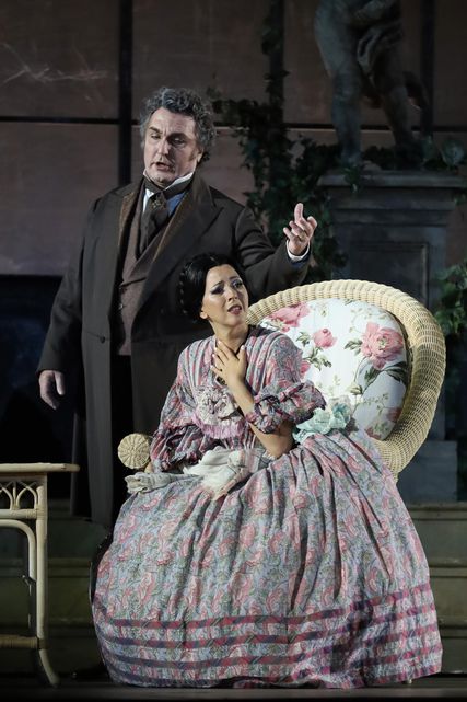 Lisette Oropesa as Violetta Valery and Ludovic Tézier as Giorgio Germont in La traviata at Arena di Verona