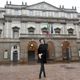 Lisette Oropesa poses in front of Teatro alla Scala in clothes by Giorgio Armani