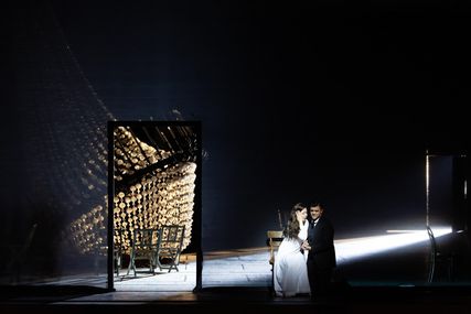 Lisette Oropesa as Violetta Valery and Granit Musliu as Alfredo Germont in La traviata at Bayerische Staatsoper