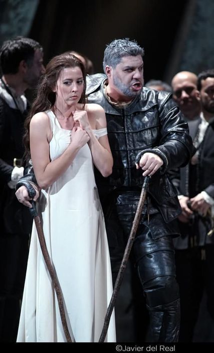 Lisette Oropesa as Gilda and Luca Salsi as Rigoletto in Rigoletto at Teatro Real