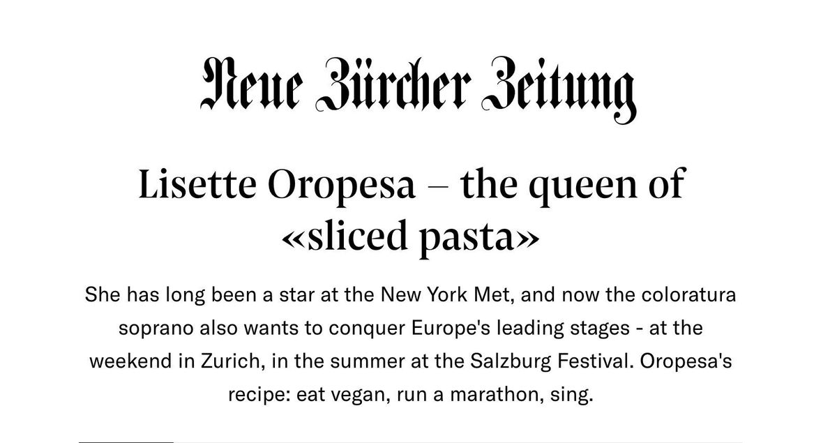 Lisette is interviewed in the Neue Zürcher Zeitung about her upcoming performance of Lucia di Lammermoor at the Zurich Opera